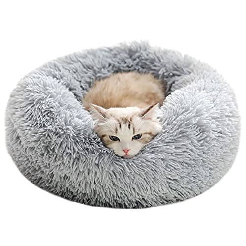 Katzenbett Hundebett Flauschig Waschbar rund Katzenkissen Hundekissen Plüsch Haustierbett Donut Hundekorb Katzenkorb für Katzen und kleine mittelgroßen Hunde (50CM, Hellgrau) von Cozywind