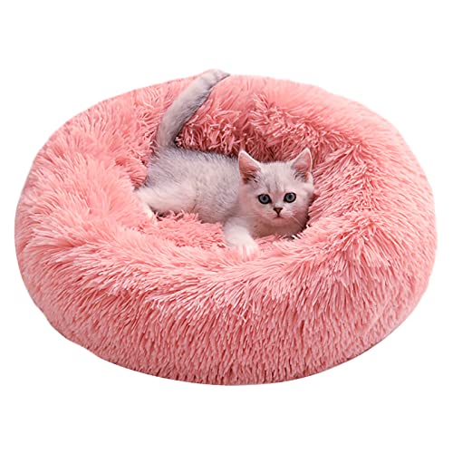 Katzenbett Hundebett Flauschig Waschbar rund Katzenkissen Hundekissen Plüsch Haustierbett Donut Hundekorb Katzenkorb für Katzen und kleine mittelgroßen Hunde (50CM, Rosa) von Cozywind