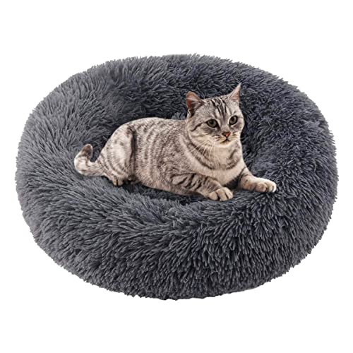 Katzenbett Hundebett Flauschig Waschbar rund Katzenkissen Hundekissen Plüsch Haustierbett Donut Hundekorb Katzenkorb für Katzen und kleine mittelgroßen Hunde (60CM, Grau) von Cozywind