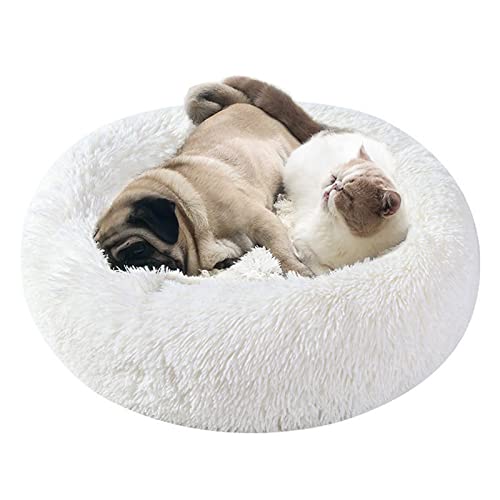 Katzenbett Hundebett Flauschig Waschbar rund Katzenkissen Hundekissen Plüsch Haustierbett Donut Hundekorb Katzenkorb für Katzen und kleine mittelgroßen Hunde (70CM, Weiß) von Cozywind