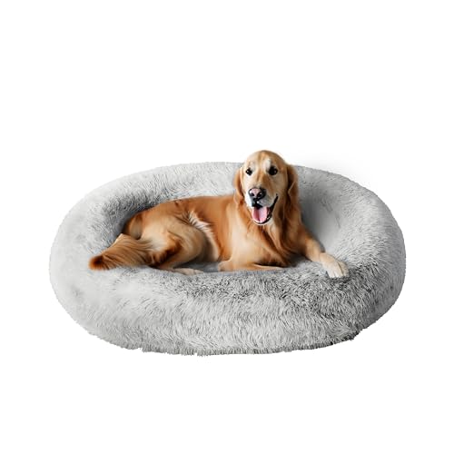 Cozzze Orthopädisches, beruhigendes Hundebett für extra große Hunde, XL, Anti-Angst-Haustierbett mit abnehmbarem, waschbarem Bezug, flauschiges Hundesofa, stützender Schaumstoff, Hellgrau von Cozzze