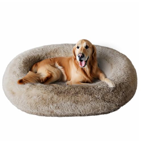 Cozzze Orthopädisches, beruhigendes Hundebett für extra große Hunde, XL, Anti-Angst-Haustierbett mit abnehmbarem waschbarem Bezug, flauschiges Hundesofa, stützender Schaumstoff, Beige von Cozzze