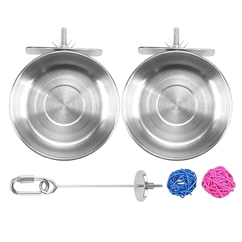 Cpolebev 5 Paket Edelstahl HäUschen Set Papagei FüTterung Geschirr Becher Futter Wasser Schalen Vogelfutter Halter für KäFige Kleintiere von Cpolebev