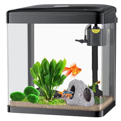 Craftsboys 15L Aquarium mit Filter und Licht, rechteckiges Aquarium mit LED-Licht, Tablett-Filtersystem, gebogene Glasfront (schwarzes Aquarium) von Craftsboys