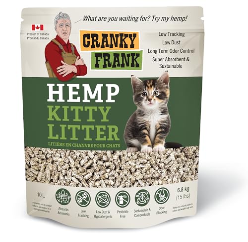 Cranky Frank Hemp Katzenstreu Pellets, staubarm, rückstandsarm, super saugfähig, Katzenstreu, Langzeit-Geruchskontrolle von Cranky Frank Hemp