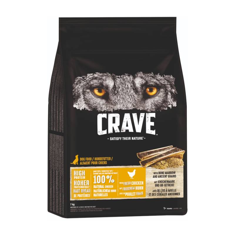 1 kg gratis! 7 kg Crave Adult Trockenfutter - Huhn mit Knochenmark & Urgetreide von Crave