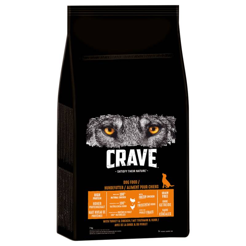 1 kg gratis! 7 kg Crave Adult Trockenfutter - mit Truthahn & Huhn von Crave