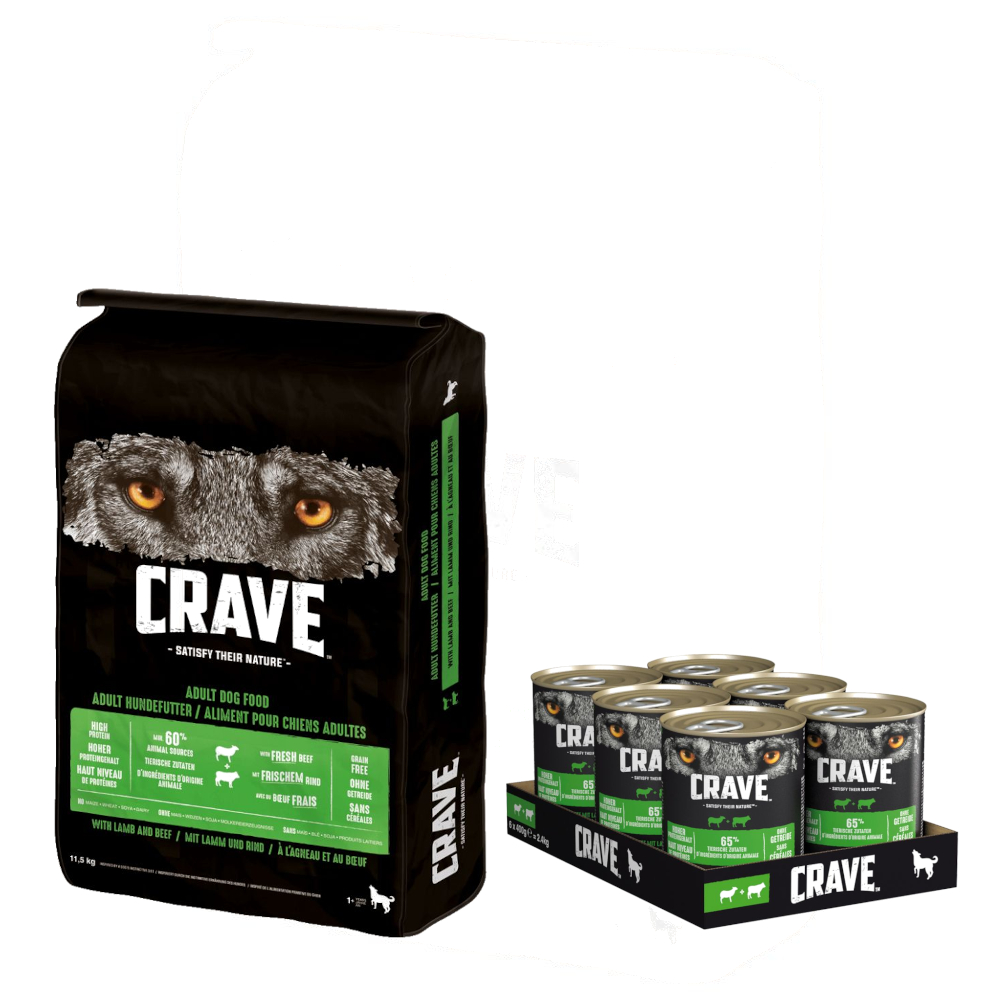 11,5 kg Crave Adult Trockenfutter + 6 x 400 g Adult Nassfutter zum Sonderpreis! - 11,5 kg Lamm & Rind + 6 x 400 g Lamm und Rind von Crave