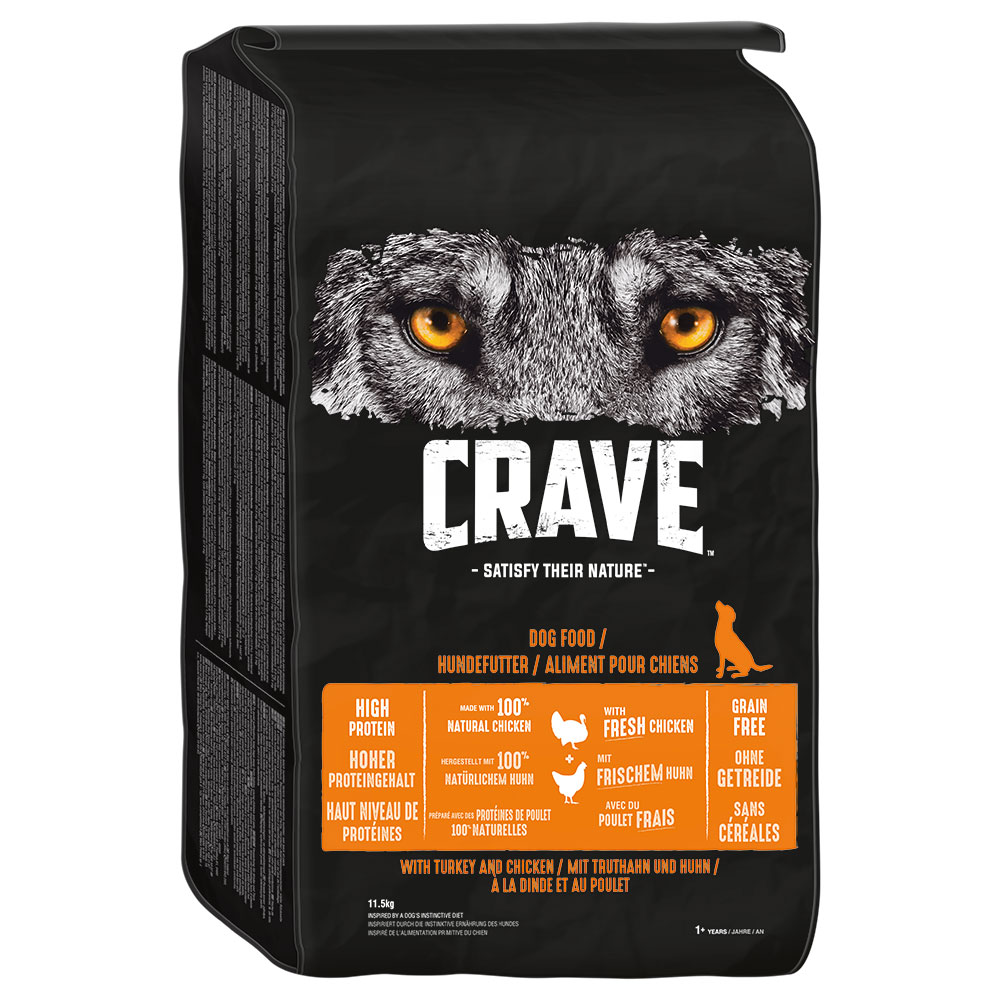 2,5 kg gratis! 11,5 kg Crave Adult Trockenfutter - Truthahn & Huhn von Crave