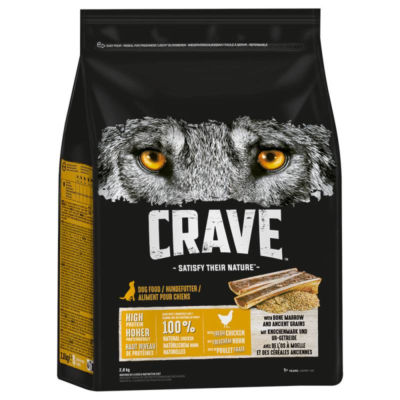 800 g gratis! 2,8 kg Crave Adult Trockenfutter - Huhn mit Knochenmark & Urgetreide von Crave