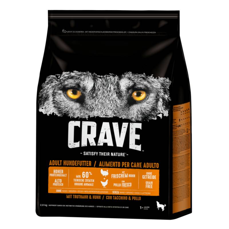 800 g gratis! 2,8 kg Crave Adult Trockenfutter - mit Truthahn & Huhn von Crave