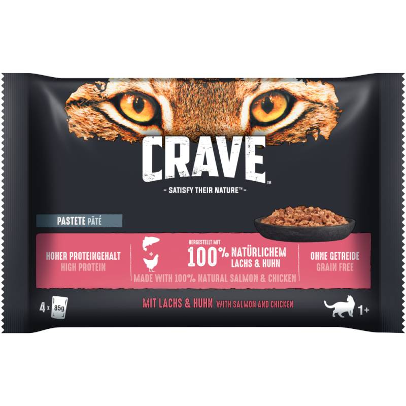 Crave Pouch Multipack 4 x 85 g - Pastete mit  Lachs & Huhn von Crave