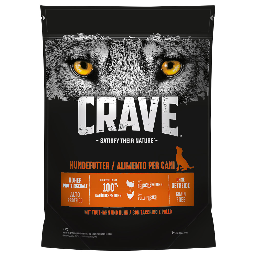 Crave Trockenfutter für Hunde zum Sonderpreis! - Adult Truthahn & Huhn (1 kg) von Crave