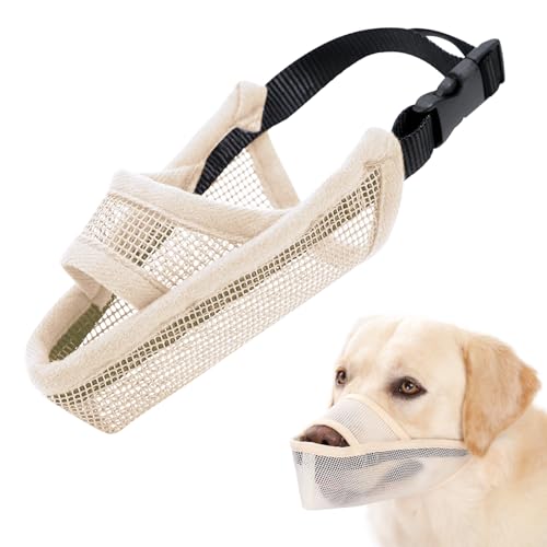 Crazy Felix Nylon Hund Maulkorb für kleine, mittelgroße und große Hunde, Air Mesh atmungsaktiv und trinkbar, Haustier Maulkorb für Anti-Bellen, Lecken (XL, Beige) von Crazy Felix