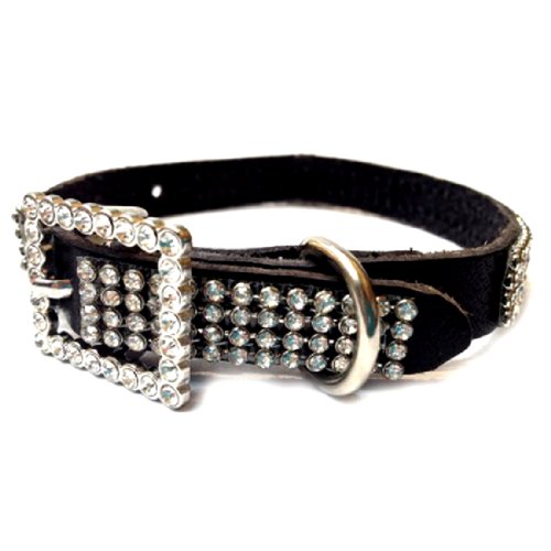 Crazy4Bling Hundehalsband Leder Schwarz 4 Reihen Strass Strass Strass Strass Strass Schnalle Strass Strass Halsband Größe M von Crazy4Bling