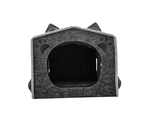 Indoor Katzenhöhle aus Filz, Abnehmbares Katzenbett, Katzenzelt, Katzencouch für Große Katzen (Dark Grey+Light Grey, Large) von CrazycatZ