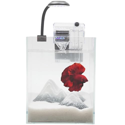 Nano-Fischtank, ultraklares Glas, Aquarium-Starter-Set, randloses kleines Aquarium mit Filter und COB-Fischlicht und Landschaftsdekorationen (transparentes Aquarium – Berg, klein) von Crd