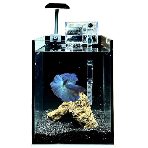 Nano-Fischtank, ultraklares Glas-Aquarium-Starter-Set, randloses kleines Aquarium mit Filter und COB-Fischlicht und Landschaftsdekorationen (schwarzes Aquarium – Rock, klein) von Crd