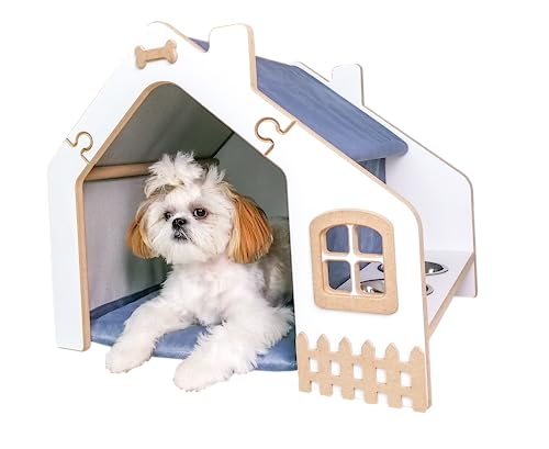 Create for you® - Hundehütte - Hundezwinger - Hundebett - Privates Zuhause für Ihr Haustier - Haus für kleine Hunderassen und Katzen - Modernes Design - Zwei Metallschalen Inklusive - 47x59cm - Blau von Create for you