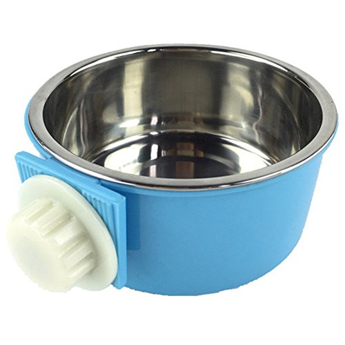 Creation Core Abnehmbarer Haustierkäfig Edelstahl Hängender Napf Katze Hund Wassernapf Vögel Futternapf mit Bolzenhalter, Blau von Creation Core