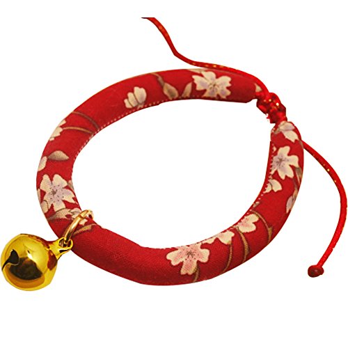 Creation Core Katzenhalsband im japanischen Stil mit Blumendruck und goldener Glocke (rot, XL) von Creation Core