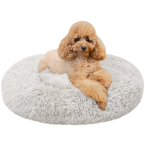 Creative Pets Hundebett Rund 60 cm | Grau | Donut Kissen Katzenbett | Hundesofa | Flauschig Weich | Hundekörbchen für kleine und mittelgroße Hunde von Creative Pets