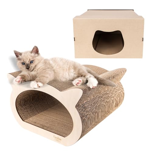 Creative Pets Katzen Kratzbrett | Kratzpappe verstärkt mit Sperrholz | Natürliche Kratzbretter | Robuste Kratzmöbel Katze | 2in1 Kratzbaum + Katzenhaus | Hochwertige Pappe | Groß 37 x 36 x 23 cm von Creative Pets