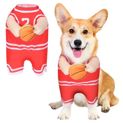 Hunde-Basketballkostüm, Hunde-Basketballkostüm mit Ball, lustiges Haustierkostüm, Basketball-Kostüm für Hunde, lustiges Verkleiden für Sport, Rot, Größe M von Creative.C