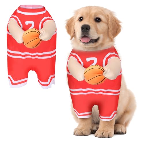 Hunde-Basketballkostüm, Hunde-Basketballkostüm mit Ball, lustiges Haustierkostüm, Basketballkostüm, Basketballkostüm für Hunde, lustiges Verkleiden, Sport (Rot, klein) von Creative.C