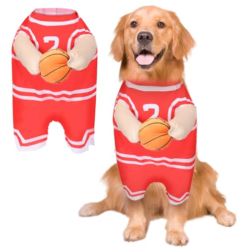 Hunde-Basketballkostüm, Hunde-Basketballkostüm mit Ball, lustiges Haustierkostüm, Basketballkostüm für Hunde, lustiges Verkleiden für Sport, Rot, Größe L von Creative.C