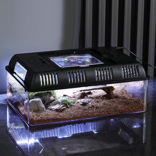 Creperture Schildkröten Zuchtkasten mit Licht,Terrarien für Reptilien Amphibien Habitat Belüftetes Gehege und Zuchtkasten, 31.5 x 22 x 12.5cm Futter und Brutbehälter, Reptilienbecken Terrarium von Creperture