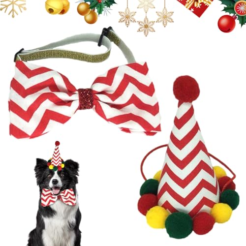 2 Stück Weihnachtsmann-Hundehalstuch Haarspange Rentiergeweih Lätzchen Weihnachtspartys mit Welpen Dreieckiges Weihnachtslätzchen Haustier-Feiertagshalstuch Ornamente für Kleine Mittelgroße Katzen von Cretvestsar