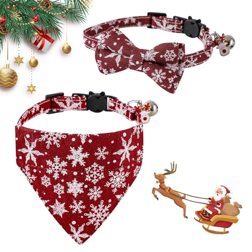 2 Stücke Schneeflocken-Dreieck Hundehalstuch-Halsband Weihnachts-Dreieckslätzchen süßes rotes Verstellbares Welpenhalsband Fliege Haustier-Party-Dekoration Outfit für kleine mittelgroße große Hunde von Cretvestsar