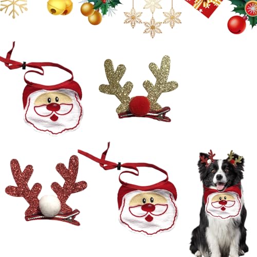 4 Stück Weihnachtslätzchen für Hunde Weihnachtsmann Dreieckstuch Party-Dekoration Halsband Welpenlätzchen Bandanas Geweih Hundehaarspange Haarspangen für Weihnachten Feiertage Festivals Katzen Hunde von Cretvestsar