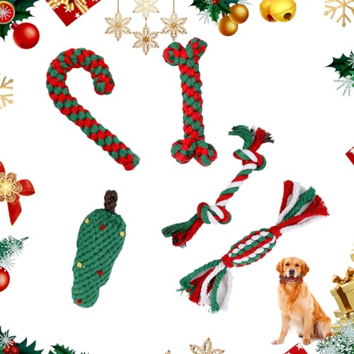 5 Stück Weihnachten Bissfest Katzenspielzeug Zahnreinigung Hundespielzeug Xmas Kauspielzeug Interaktives Haustierspielzeug Weihnachten Hund Geschenke Spielzeug Seil Unzerstörbar Hundespielzeug für von Cretvestsar