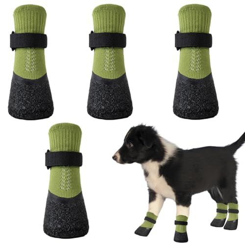 4 Stück Hundeschuhe, Tier-Schutz-Fußbekleidung, Außen-Paw-Cover, Tier-Fuß-Cover, Haltbare Tier-Zubehör für Hundewanderungen, Katzenabenteuer, Außenspielzeug, Wanderungen, Campingausflüge (Grün) von Cretvestsar