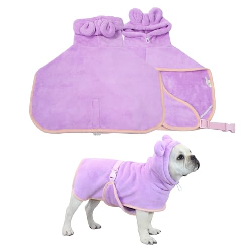 Cretvestsar Four Seasons Schnell Trocknender Haustier Bademantel Verstellbarer Fleece-Duschpullover Haustiere Pyjama Set Perfekt zum Baden, Schwimmen Pflegen für Spaziergänge im Schlamm (Lila) von Cretvestsar