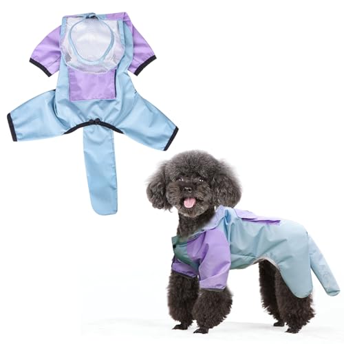 Cretvestsar Hunde-Regenmantel, wasserdicht, vierbeinig, atmungsaktiv, mit Kapuze, reflektierend, für kleine Hunde, Blue, Purple, Small, Medium, Large, XXL von Cretvestsar