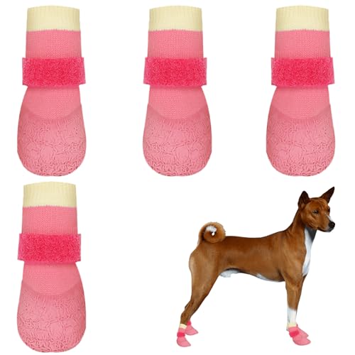 Rutschfeste Hundesocken, wasserdicht, mit verstellbarem Riemen, Pfoten stoppen Lecken, Stiefel verhindern Kratzen, Schutzstiefel für kleine, mittelgroße und große Welpenböden, drinnen und draußen, 4 von Cretvestsar