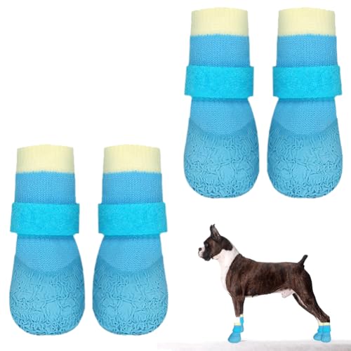 Rutschfeste Hundesocken, wasserdicht, mit verstellbarem Riemen, Pfoten stoppen Lecken, Stiefel verhindern Kratzen, Schutzstiefel für kleine, mittelgroße und große Welpenböden, drinnen und draußen, 4 von Cretvestsar