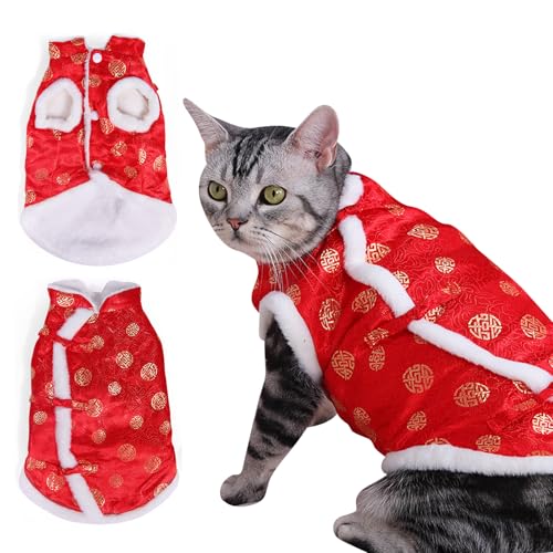 Tang Anzug Katzenmantel Roter Baumwolle Warmer Katzenpullover Chinesischen Stil Haustierwestenkostüm Mantel Frühlingsfest Haustier-Kleidung Weste Jacke für Haustier Neujahr Urlaub (L) von Cretvestsar