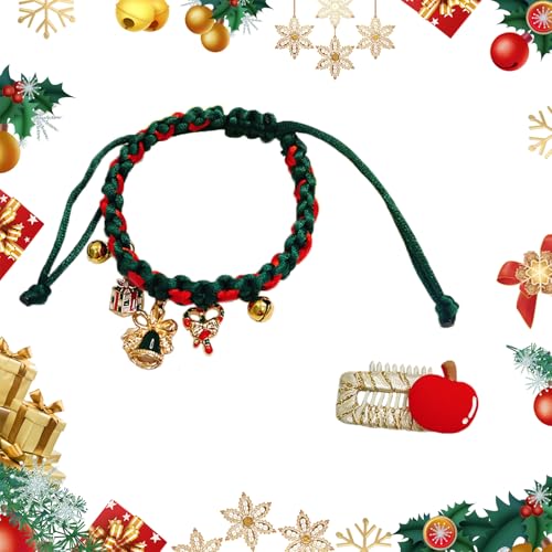 Weihnachten Handgemachtes Haustier Gewebtes Halsband Verstellbare Weihnachtsstrick-Katzenhalsbänder mit Haarspangen Hunde Katzenglockenhalsband für Katzen Kleine Welpen Hunde (Weihnachtsglocke) von Cretvestsar