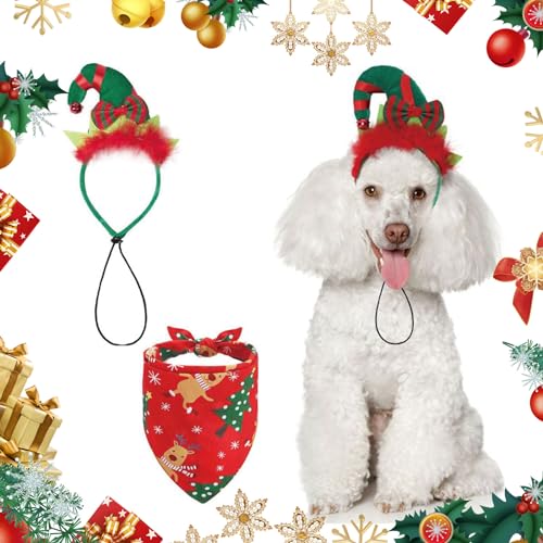 Weihnachts-Dreiecks-Lätzchen Elchgeweih Hunde-Stirnband Weihnachten klassisch dreieckiger Hundeschal Weihnachtsmütze Katzen-Bandana-Mütze Lätzchen Frohe Weihnachten Kopftuch Schal Hunde Bandan (B) von Cretvestsar