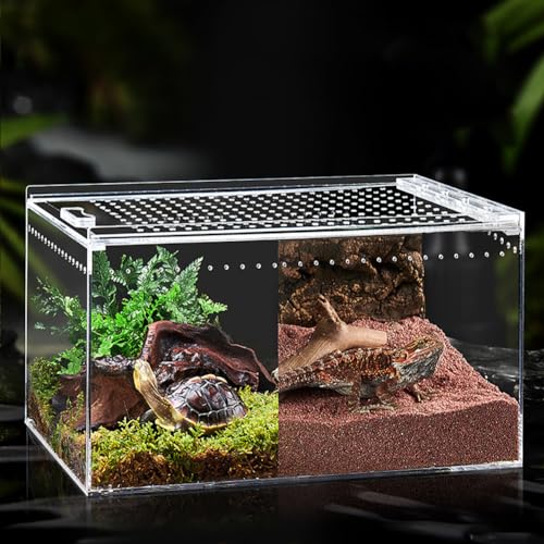 Crevyteg Reptilien Terrarium, Reptilienbecken Insektenspinne Terrarium, Reptiliengehege Tank Schnecke Spinne Lebensraum Zuchtbox für gehörnte Frösche Hamster Schlangen Schildkröten - 20x15x10cm von Crevyteg