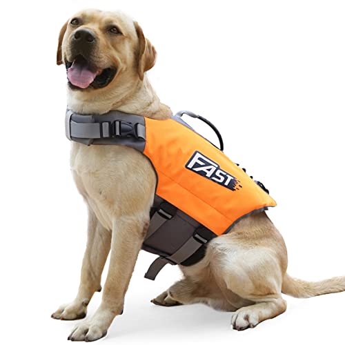 Crevyteg Schwimmweste Hund, Ripstop Hunde Rettungsweste, Verstellbare Größe Hundeschwimmweste mit Griff und Reflektierend für Kleine Mittlere und Große Hunde(Orange Größe M) von Crevyteg