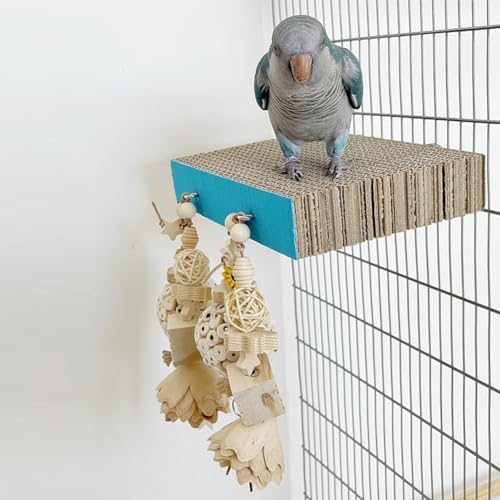 Crevyteg Vogelsitzstange, Papageienkäfig, Sitzstange, Papageien, Pappplattform, Spielplatz, Vogelpfoten-Schleifständer mit Kauspielzeug für Sittiche, Chinchillas, Sittiche, Wellensittiche, von Crevyteg