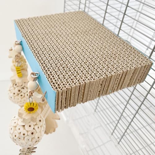 Crevyteg Vogelsitzstange, Papageienkäfig, Sitzstange, Papageien, Pappplattform, Spielplatz, Vogelpfoten-Schleifständer mit Kauspielzeug für Sittiche, Chinchillas, Sittiche, Wellensittiche, von Crevyteg