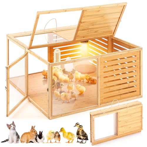 CroBlissful 32x32x16 Inch Large Foldable Chicken Brooder Box Wooden Chick Brooder Kits with Heated Light Thermometer Portable with Handle for Chickens, Ducks, Wachteln, Hamster, Eidechsen, No Assembly von CroBlissful