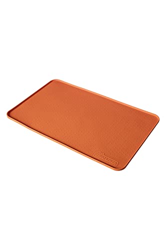 Croc Liner Silikon-Futtermatte für Haustiere, wasserdicht, erhöhter Rand, spülmaschinenfest, Haustier-Tischset-Tablett (mittel-orange) von Croc Liner