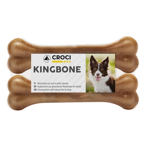 Croci King Bone – Knochen für Hunde, Kaubelohnungssnack für Hunde aus natürlichem Rindsleder, Zahnstäbchen zur Zahnreinigung, 12 cm – 2 STK von Croci